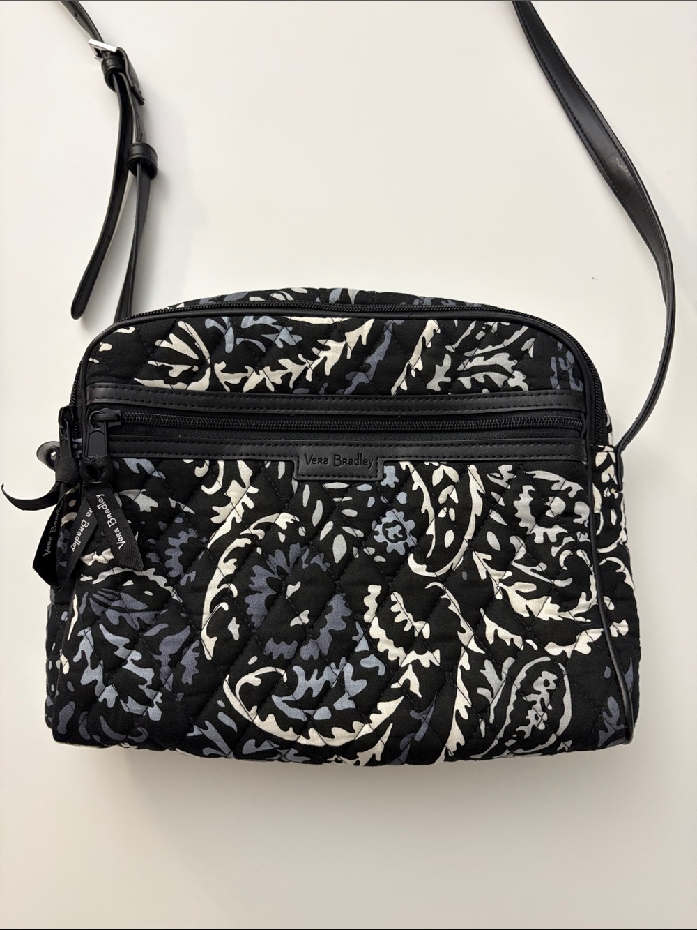 Vera Bradley Black White and Gray Quilted Floral Crossbody